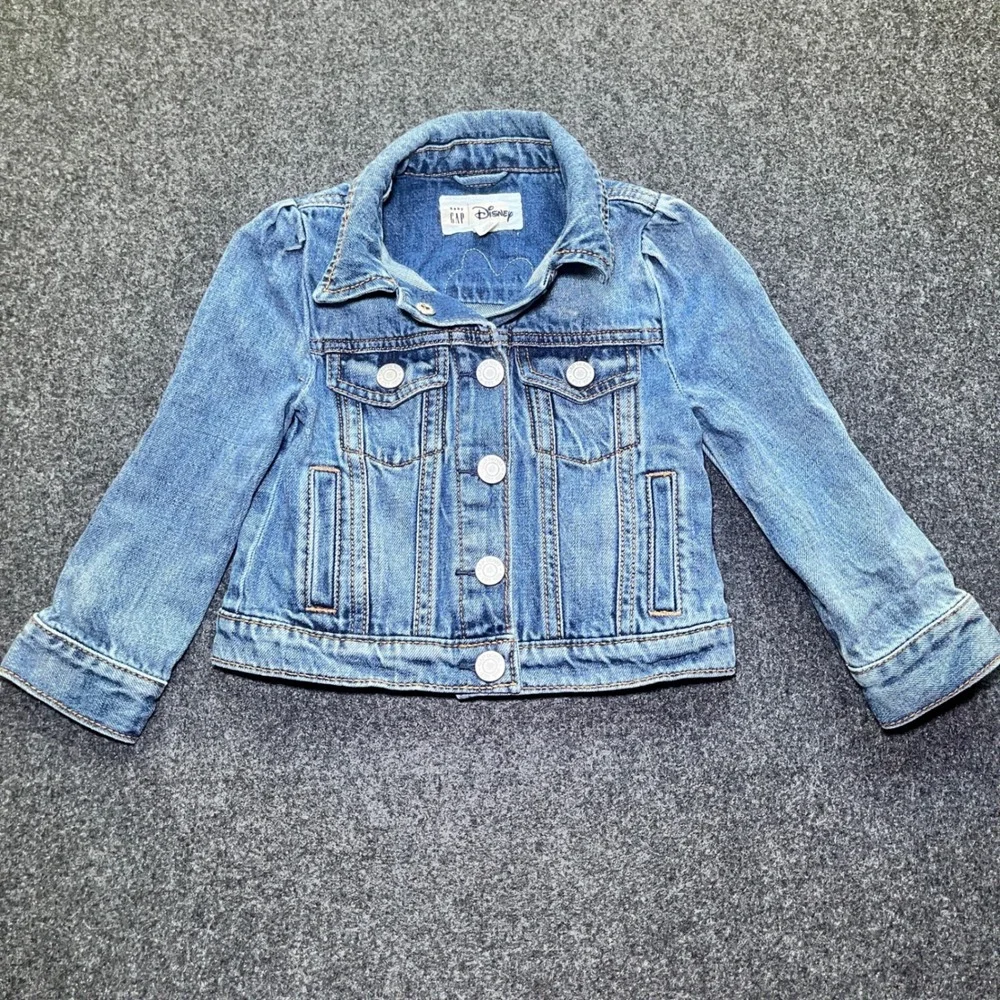 Baby Gap Denim Jacket Toddler 3T Blue Excellent Minnie Mouse Disney‎ Patch Snap